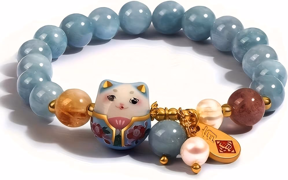 Lucky Cat Blue Crystal Feng Shui Bracelet