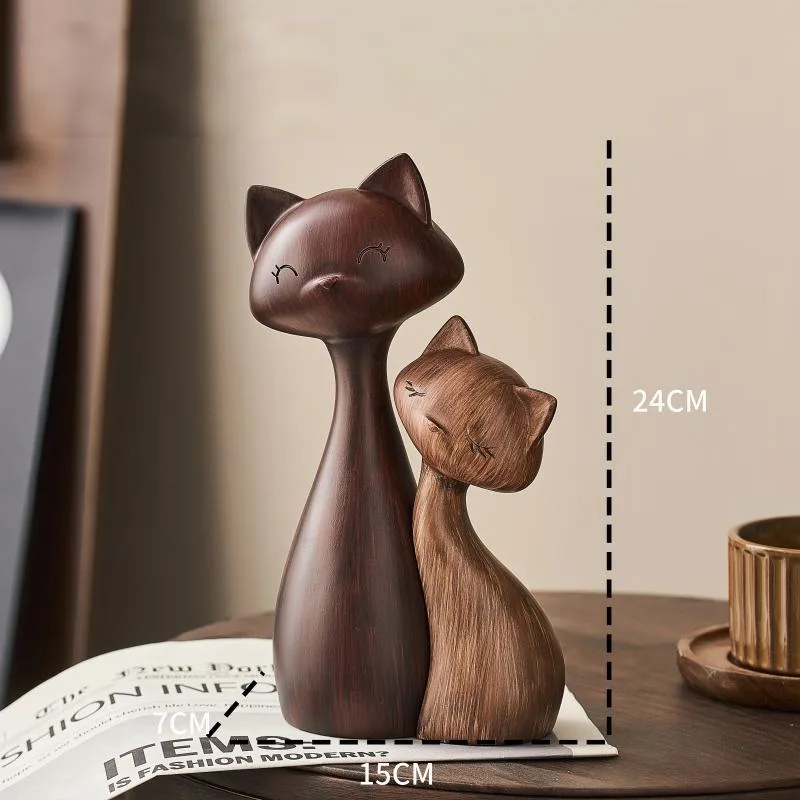 Wood Grain Resin Cat Figurines