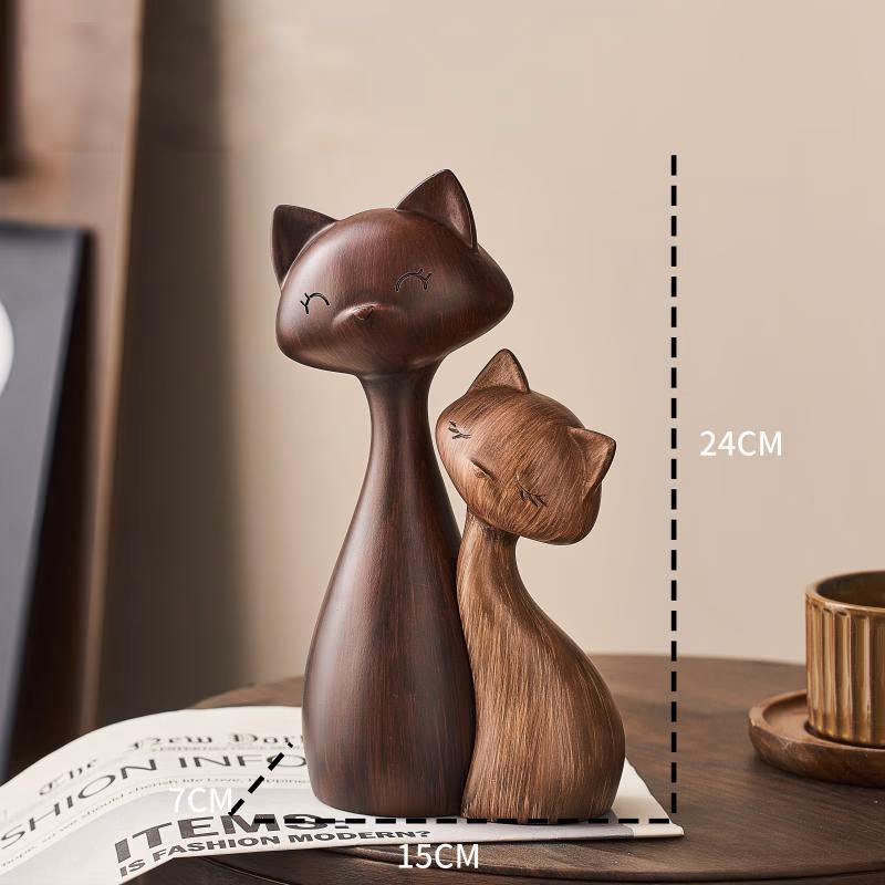 Wood Grain Resin Cat Figurines