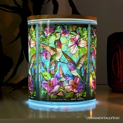 Hummingbird Faux Stained Glass Candle