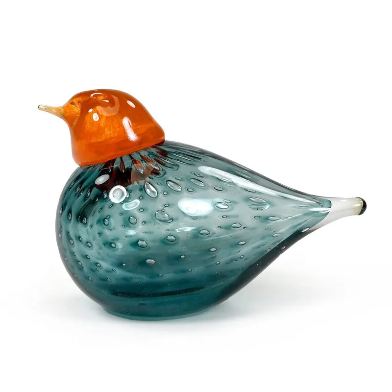Blu Orange Thrush Glass Bird