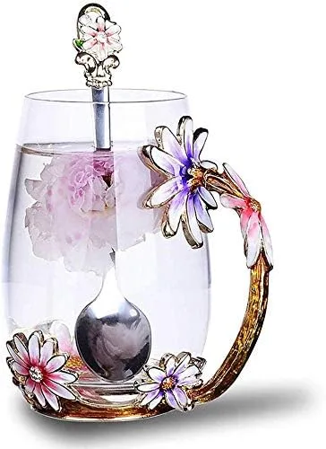 Tech Enamel Flower Glass Mug