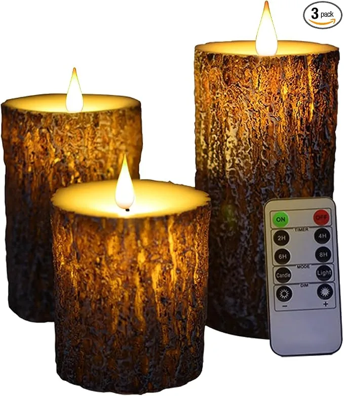 Pine Bark Flameless Candles Set