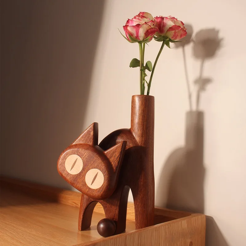 Meow Natural Wooden Flower Vase