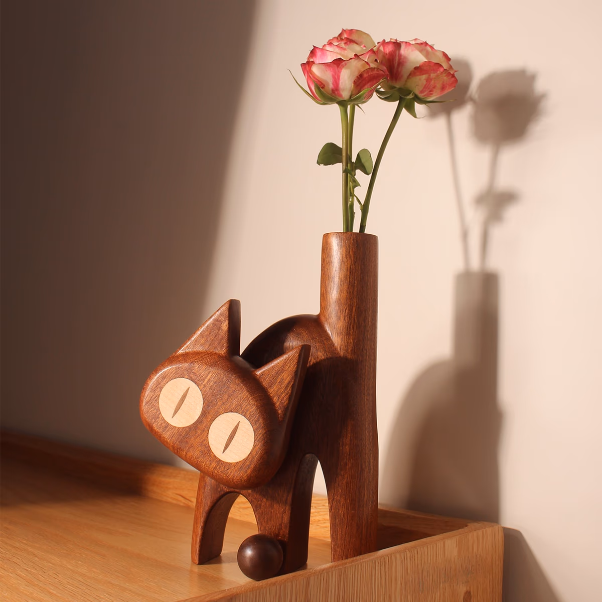 Meow Natural Wooden Flower Vase