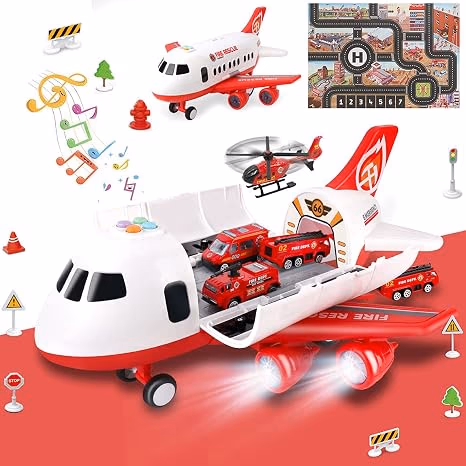 Airplane Toy with Cars and Mat