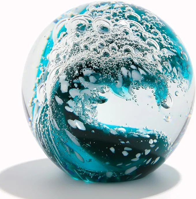 Ocean Waves Glass Sphere Decor