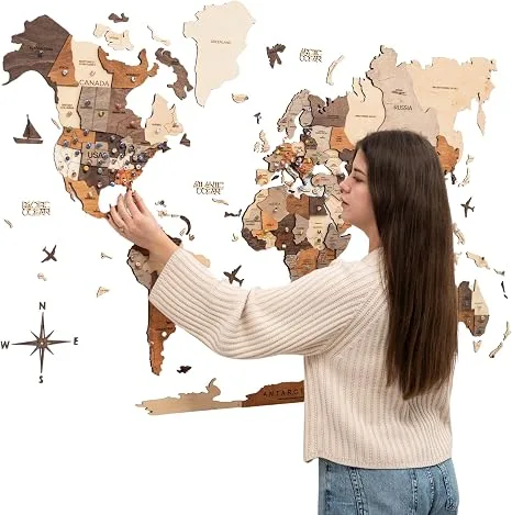 3D Wooden World Map Wall Art