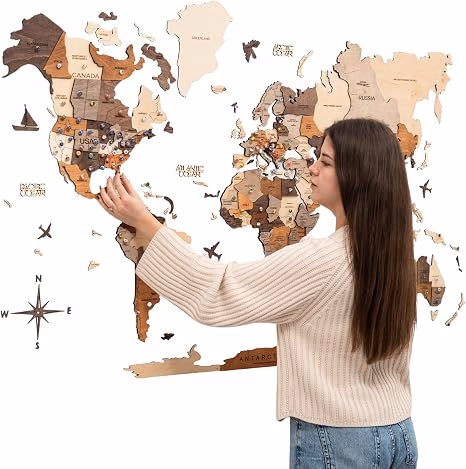 3D Wooden World Map Wall Art