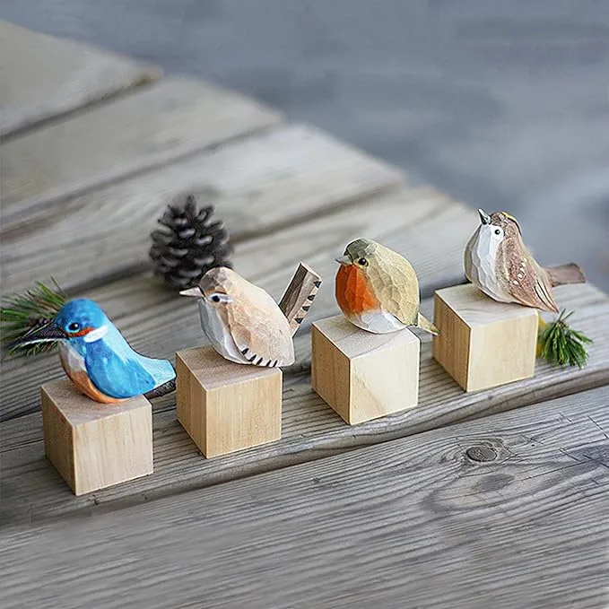 Hand Carved Wooden Bird Figurine
