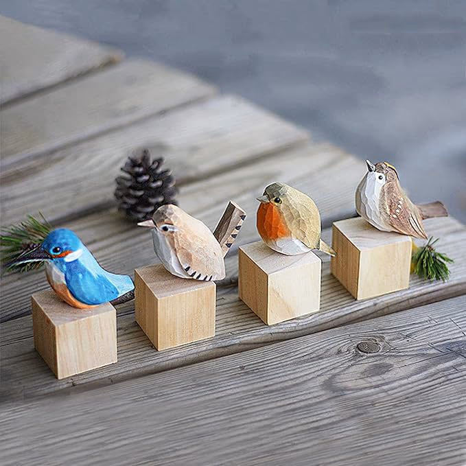 Hand Carved Wooden Bird Figurine